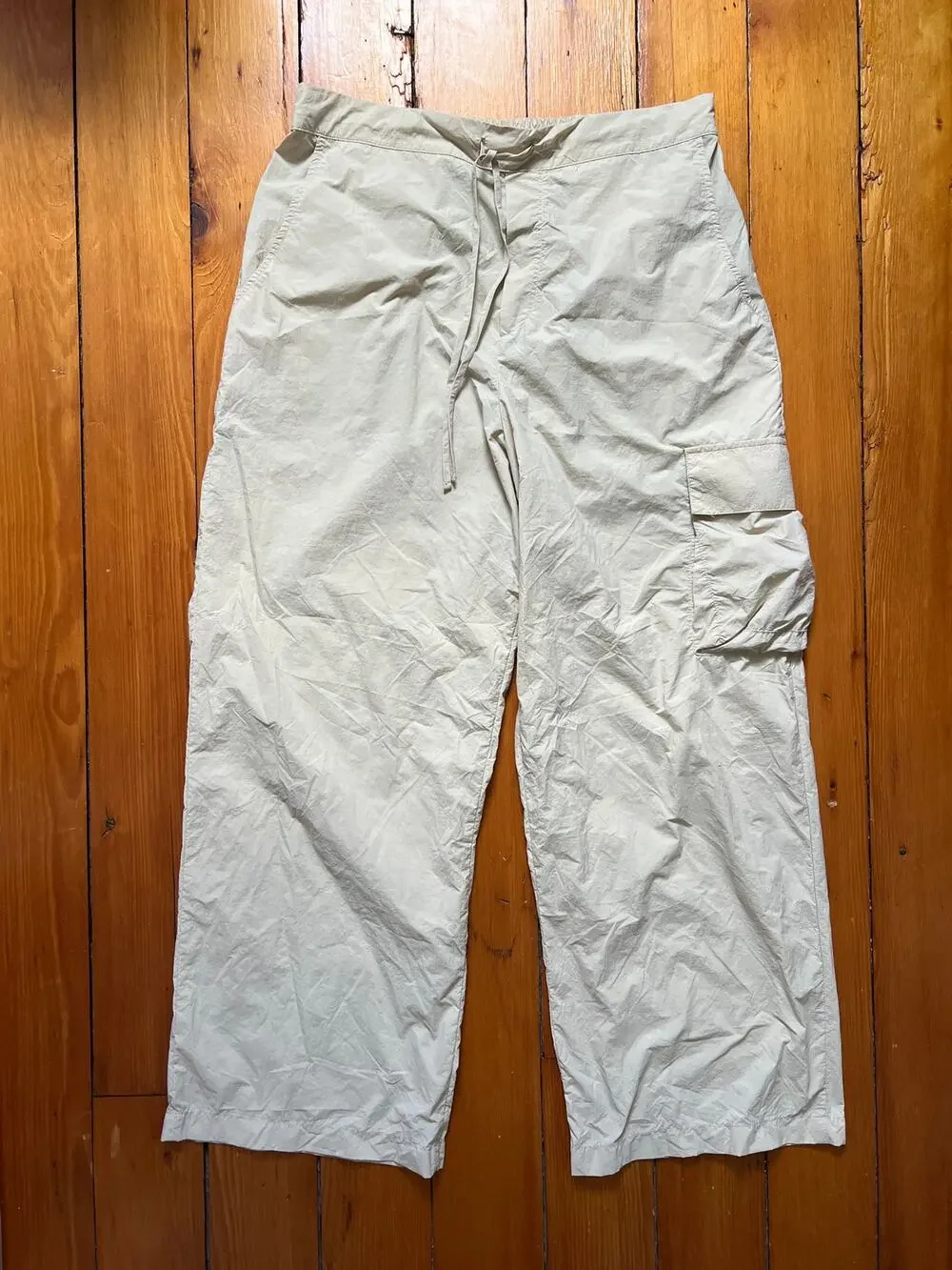 Donni Women's Nylon Cargo Pants Wide Leg Trousers Beige Cream Large - Picture 1 of 6